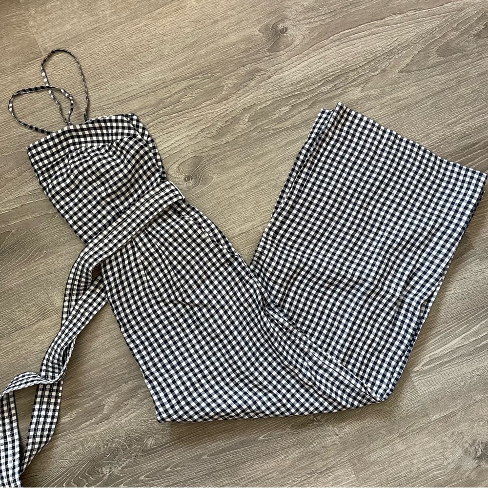 *J Crew NWT Navy/White Gingham Tie-Belt Jumpsuit 2Tall